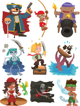 cartoon pirate icon set