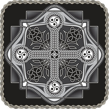 The button in celtic style with a traditional cross in a vector