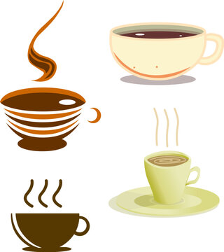 A pack of vector illustrations of coffee cups in various styles.