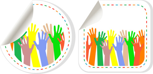 Multicolored Hand shaped promotional vector stickers set