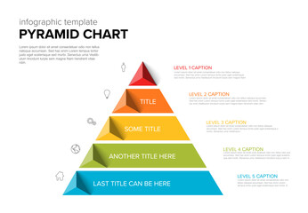 Vector Infographic Pyramid chart diagram template with icons made from five stripes