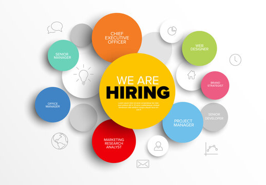 We are hiring minimalistic flyer template with position names on circle bubbles