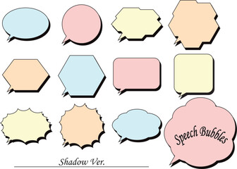 吹き出しセット　影付き　パステルカラー
