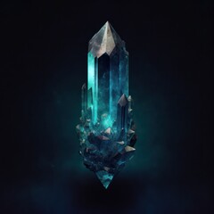 Quartz Crystal, Colourful Beryl Mineral Long Crystal 3D Render, High Detail Quartz Jewell Emerald Ruby Diamond