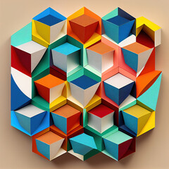 A symbol of complex mathematical and geometric structures with colorful colors on a white background.