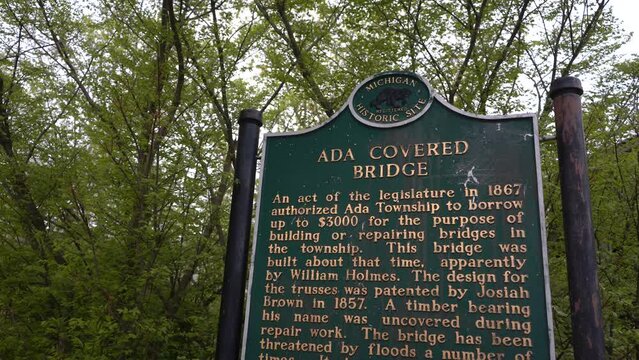 Ada Michigan covered bridge sign 4k
