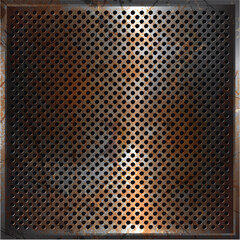 Perforated metal background with a grunge rusty texture