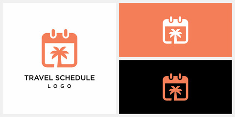 Travel Schedule Logo Design with Calendar and Palm Trees. Icon Symbols Vector EPS 10.