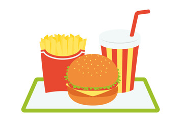a set of fast food and drink on the tray for banners, cards, flyers, social media wallpapers, etc.