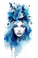 Fototapeta premium blue queen watercolor clipart cute isolated on white backgroung