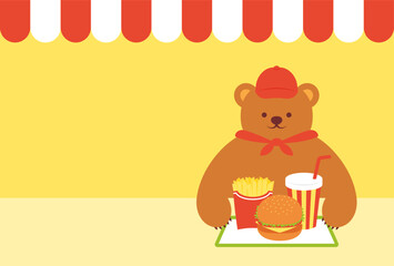 vector illustrations of a fast food and drink set and teddy bear staff for banners, cards, flyers, social media wallpapers, etc.
