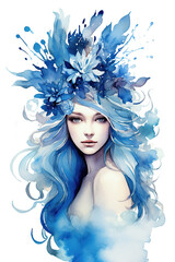blue queen watercolor clipart cute isolated on white backgroung