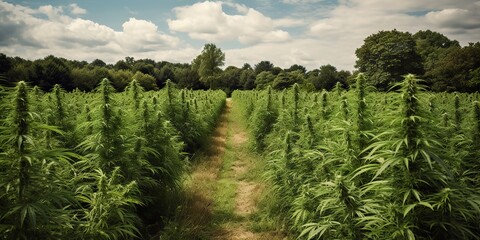 AI Generated. AI Generative. Medical weed pant cannabis marijuana field outddor farm nature wild. Graphic Art