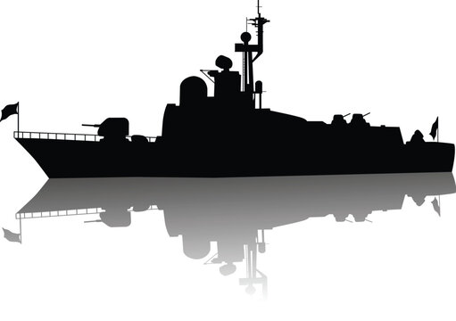 black warship silhouette with reflection clip art preview