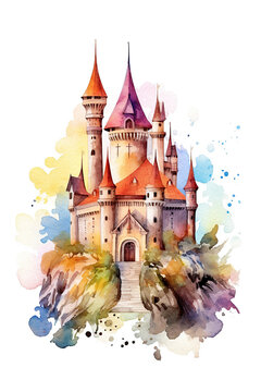 recommend clip art: castle kingdom watercolor clipart cute isolated on white background