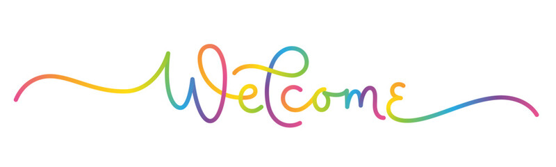 Fototapeta na wymiar WELCOME monoline calligraphy banner with swashes and colorful rainbow gradient