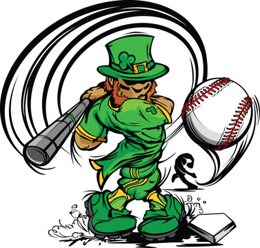 Baseball Cartoon Leprechaun on St Patricks Day Holiday Vector Illustration