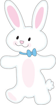A cute, smiling bunny with pink accents, is presented as a cut-out image from a child's craft project.