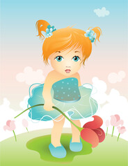 Obraz na płótnie Canvas Vector illustration of a girl with tulip