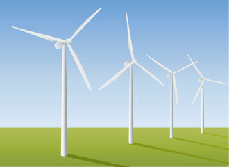 Wind turbines in the field. Vector illustration.