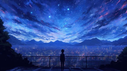 Photo sur Plexiglas Bleu foncé Anime landscape painting