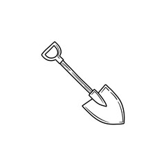 Shovel with a wooden handle. Bayonet shovel. Vector illustration.