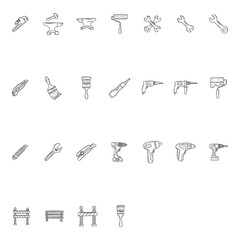 Doodle work tools industrial equipment. hand drawn Vector illustration
