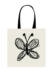 Shopping bag design, funny butterfly sketch