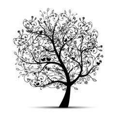 Fototapeta premium Art tree beautiful, black silhouette for your design