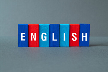 English - word concept on building blocks, text