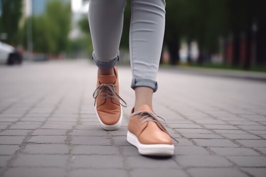 Woman stylish sneakers walking. Generate Ai