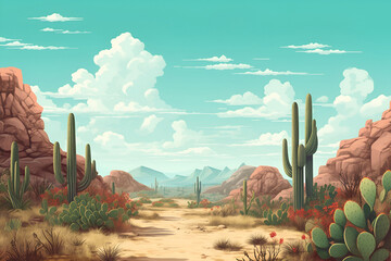 Cacti in the desert. A scene with a desert cactus - obrazy, fototapety, plakaty