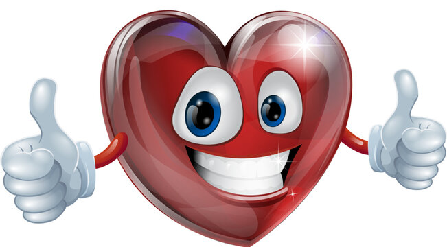 A happy heart mascot smiling and giving a thumbs up