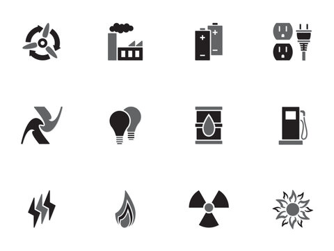 Illustration of different energy icons on white background