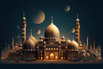 Fototapeta na wymiar blue mosque at night generative ai