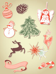 set of retro vector Christmas elements