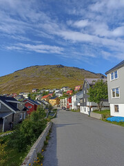 Honningsvag town on Mageroya Island in Norway in summer