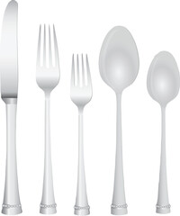 Cutlery Serving Knife two forks and two spoons. Vector illustration.