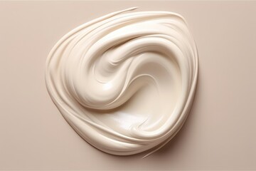 White cosmetic cream texture, skincare lotion swatch on beige background. Face creme, body moisturiser, hair conditioner smear smudge stroke. Creamy beauty product closeup. Generative AI