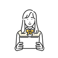 タブレット端末で勉強する女子学生のイメージイラスト素材