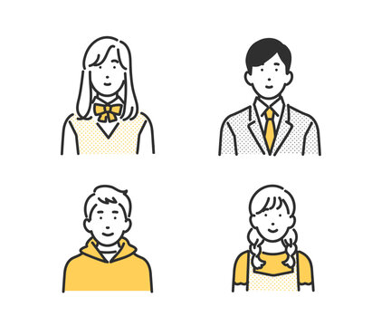 勉強する男の子・女の子・子ども・学生たちのイラストセット素材