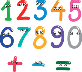 illustration of numbers from zero to nine and math symbols