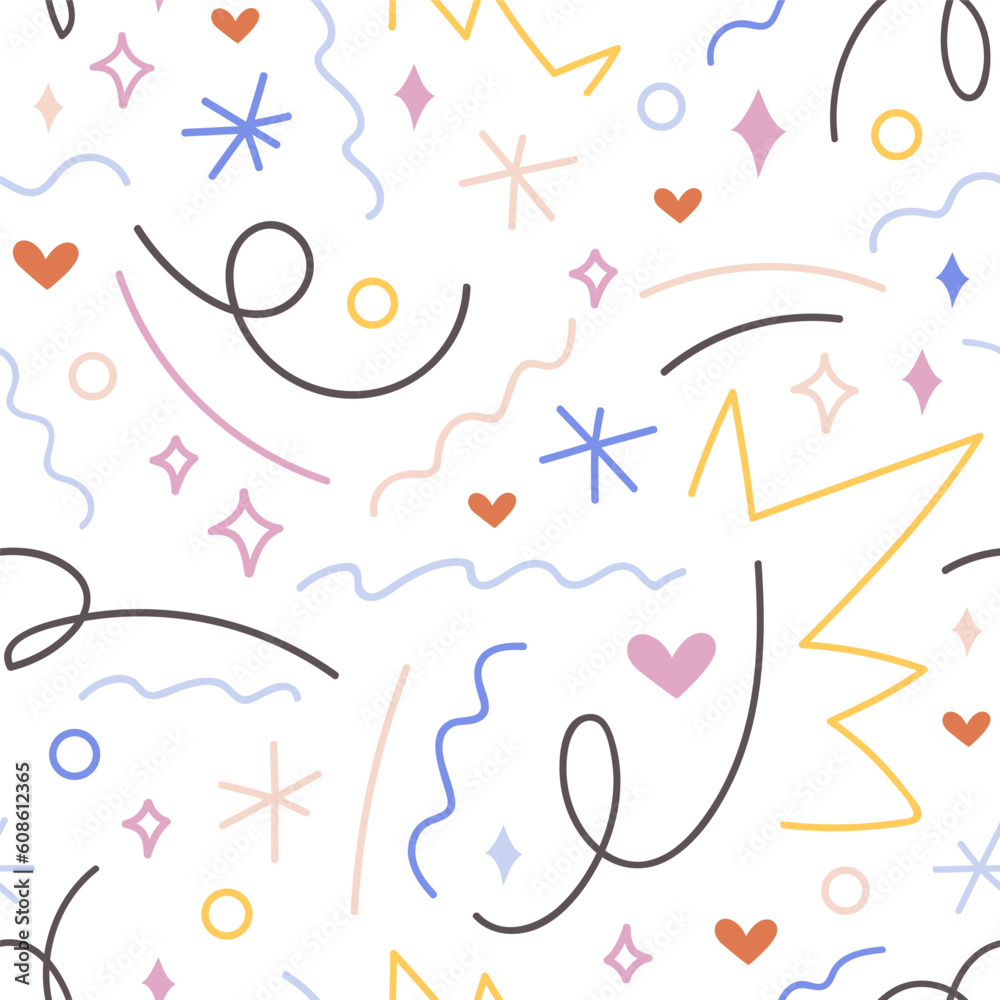 Aufkleber Doodle lines, seamless pattern design. Abstract scribble texture. Hand-drawn squiggles, random waves, endless background, repeating print. Colorful vector illustration for wallpaper, wrapping, fabric