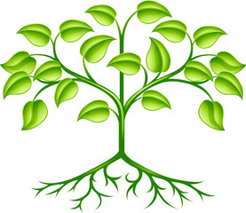 A green stylised tree design element symbolising growth, nature or the environment