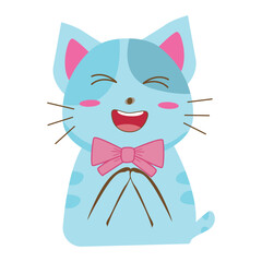 Vector illustration cat blue smile on a white background. Cute kitten in cartoon style. for postcard, banner, web, design, arts