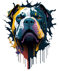 American bulldog Cyberpunk, Generative AI image, with splashing colors paint.
