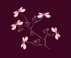 branch with decorative flowers on purple background
