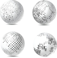 Collection of four spheres with abstract futuristic style designs