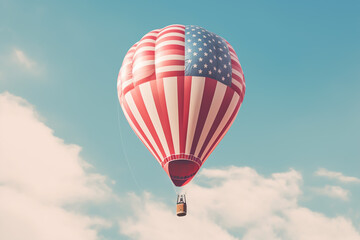 Naklejka premium American flag air balloon on sky, closeup with copy space. generative ai