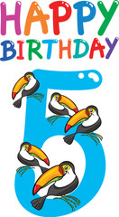 cartoon illustration design for fifth birthday anniversary